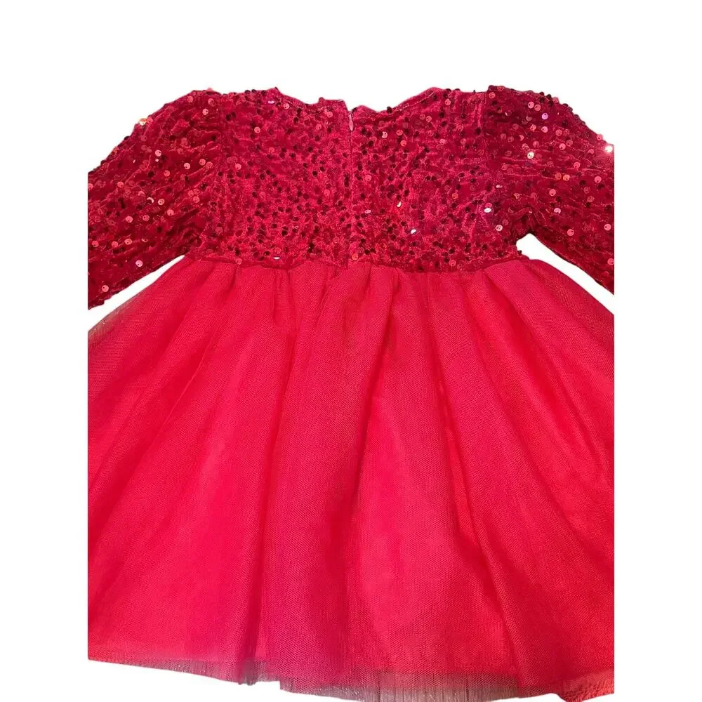 Marie Nicole Ruby Red Sequin Tulle Party Dress Girls Size S 2T Holiday